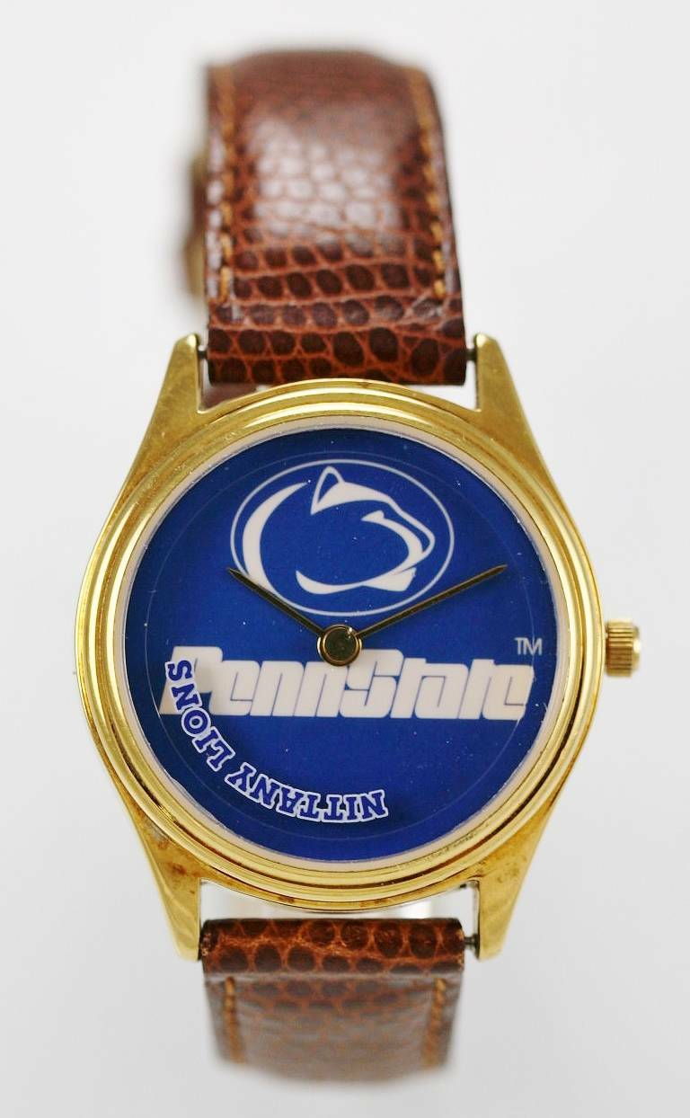 STN Watch Unisex PENN STATE Stainless Gold Leather Brown Water Resis Blue Quartz