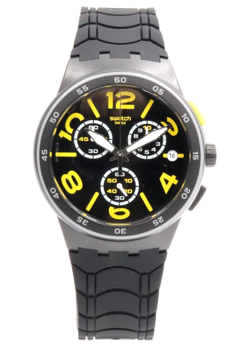 Swiss Swatch Originals PNEUMATIC Chrono Date Silicone Watch 42mm SUSB412 $130