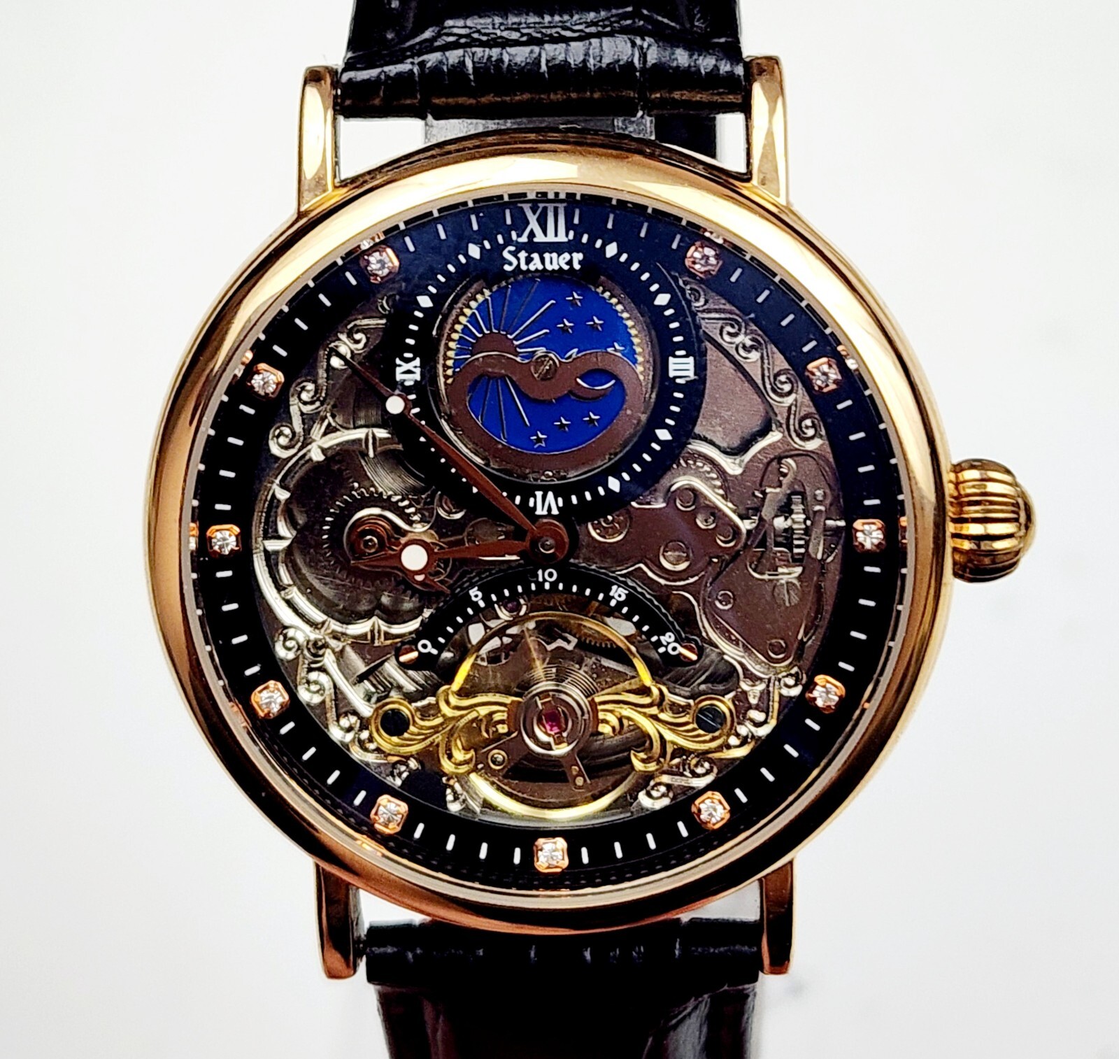 Men’s SKELETON AUTOMATIC Watch STAUER 46334. Phases Day/Night