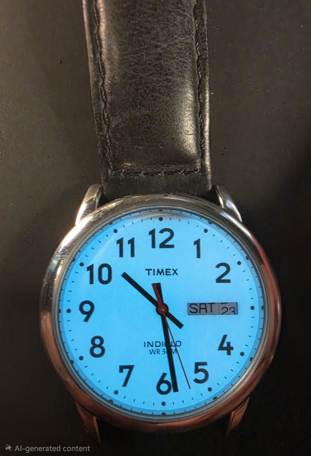 Timex Indiglo Quartz Indiglo Day/Date 30m White Dial Black Leather Strap 34mm
