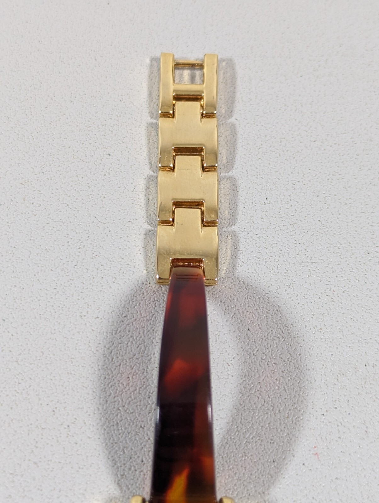 Brown Dial Crystal Accent Gold Tone Square Case Faux Tortoise Shell Band Watch
