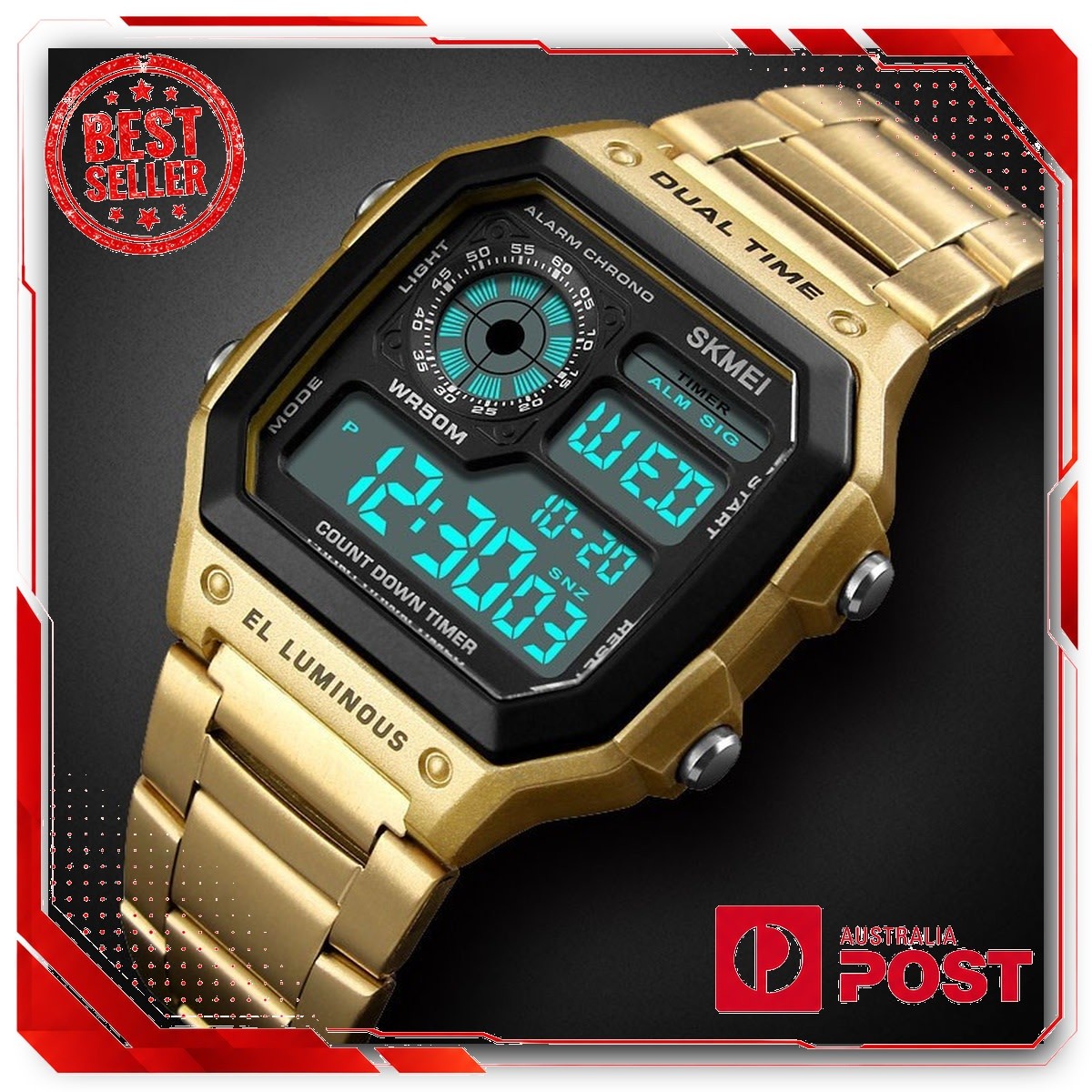 Men Digital LED Watch Date Waterproof Stainless Steel Military Sport Wrist Watch