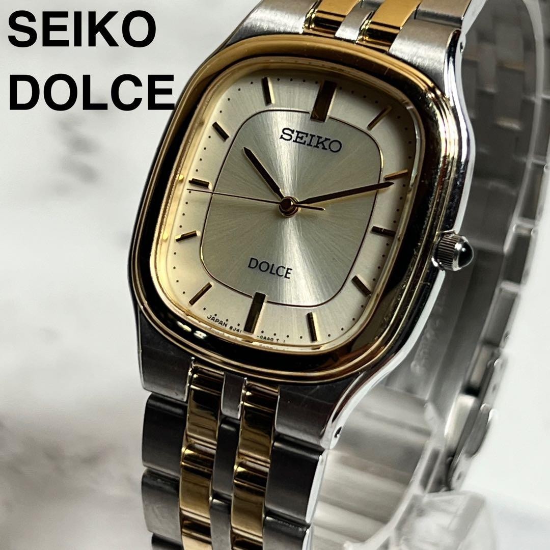 SEIKO Dolce 8J41-0AA0 Quartz Mens Watch Gold Dial Rectangular 10ATM Japan