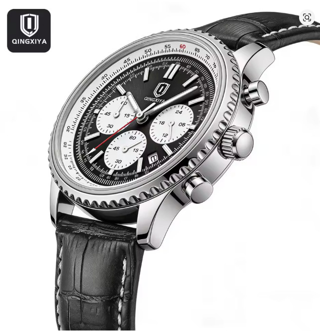 QINGXIYA Luxury Man Watch Quartz Waterproof Luminous Date Chronograph Leather