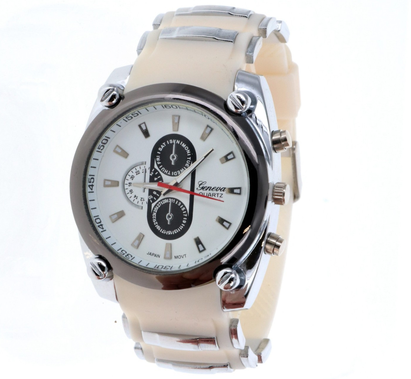 46.5mm Oversized Men’s Quartz Watch off white Silicone Bullet Band Black Dial