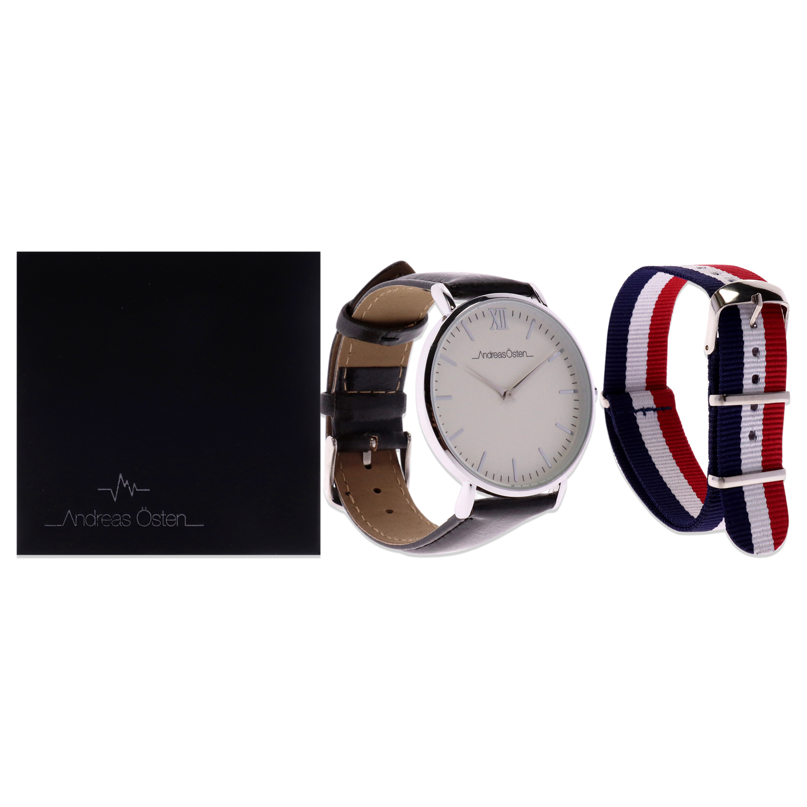 AO-101 Silver-Black Leather Strap Watch by Andreas Osten for Unisex – 1 Pc Watch