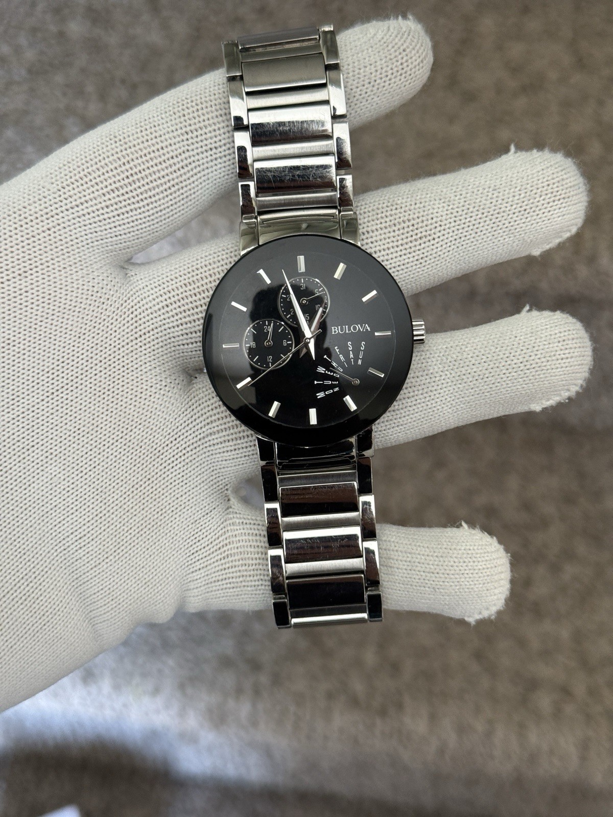 Bulova Men’s Futuro Stainless Steel Silver 40mm Black Dial Watch