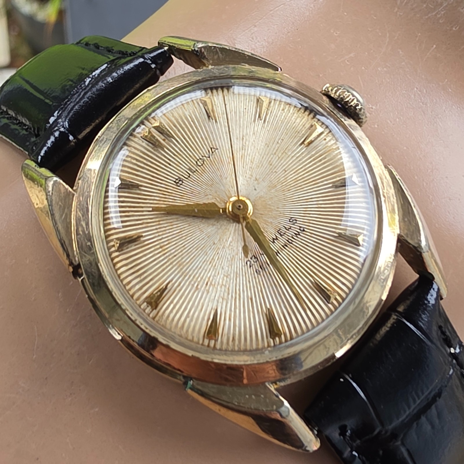 Vintage BULOVA 23 “GW”men’s automatic watch 10K RGP sunburst dial USA 1954