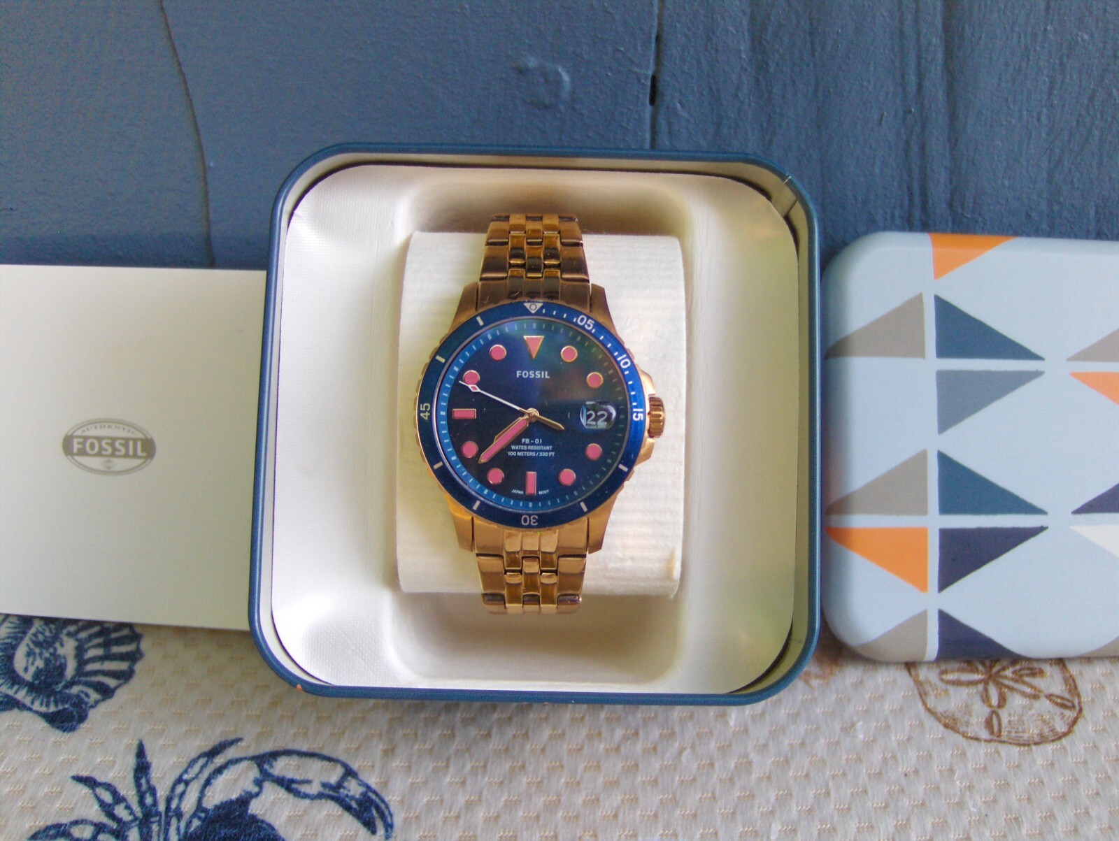 FOSSIL ES 4767 FB-01 WOMENS ROSE GOLD TONE 3 HAND DATE WINDOW PINK DIAL MARKERS