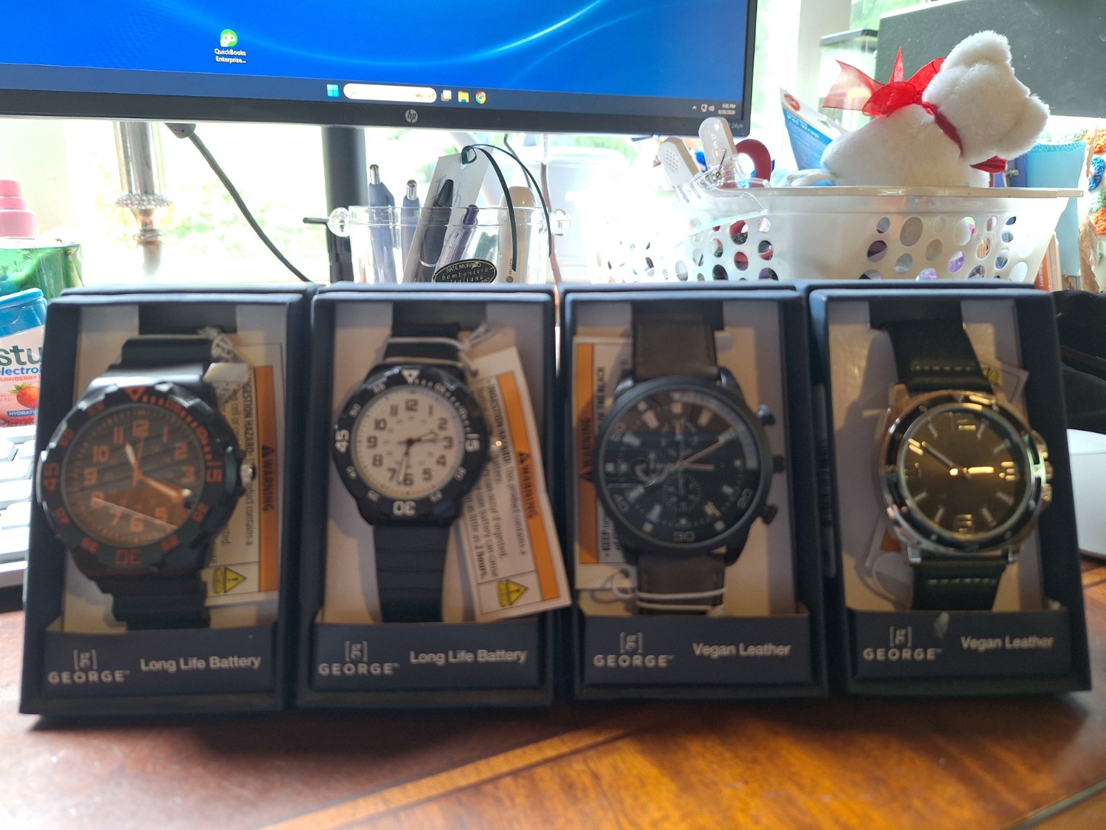 Lot of 4 George Men’s Watches NEW Long Life Battery Vegan Leather Mixed Styles