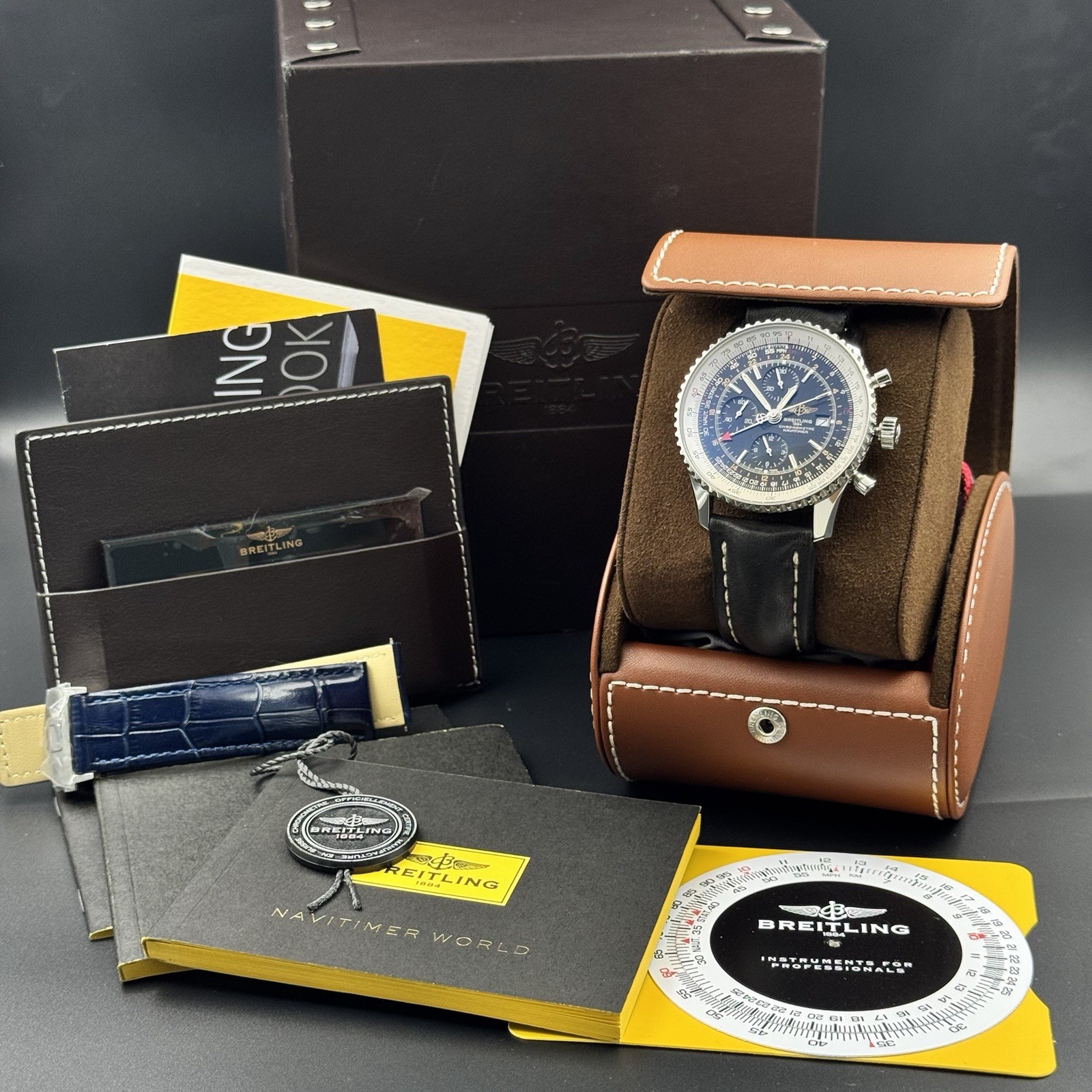 Breitling Navitimer World GMT Chronograph Black Dial 46mm A24322 – Box & Papers