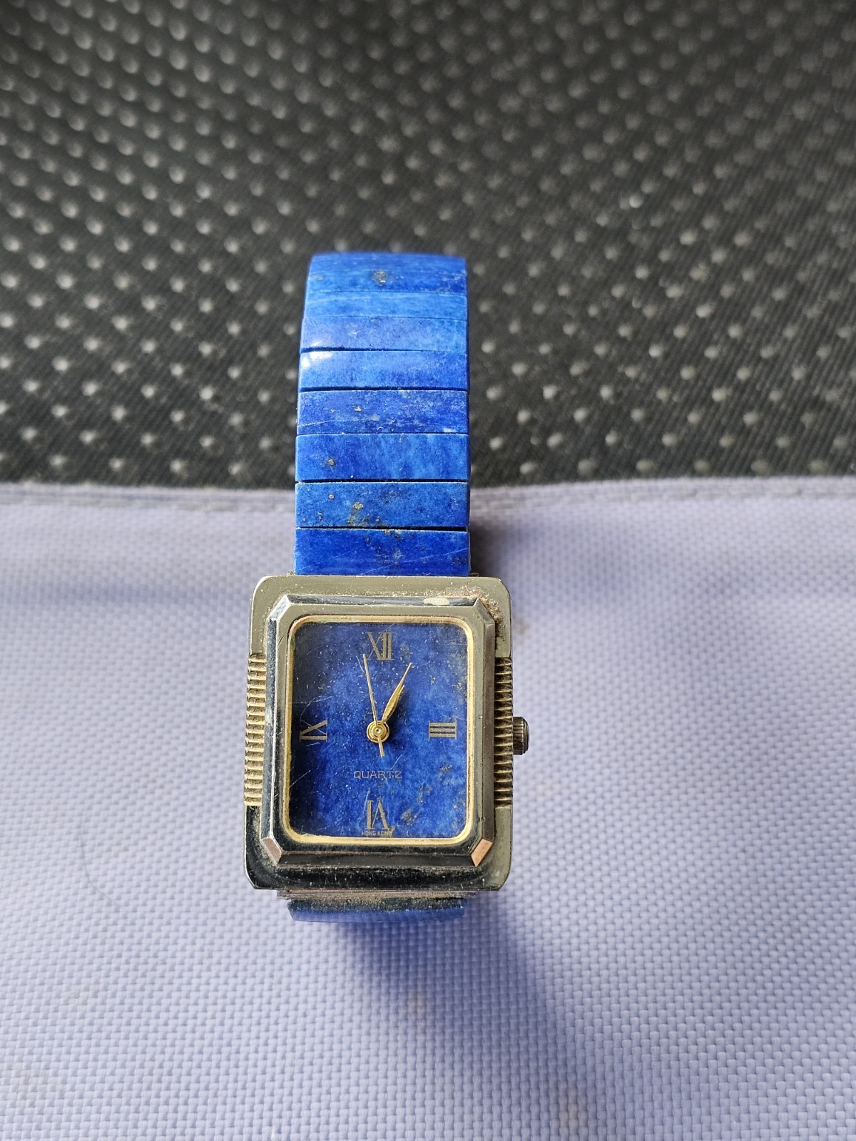 Vtg Ladies Quartz Watch with Lapis Lazuli Wristband Unbranded Non Working #10