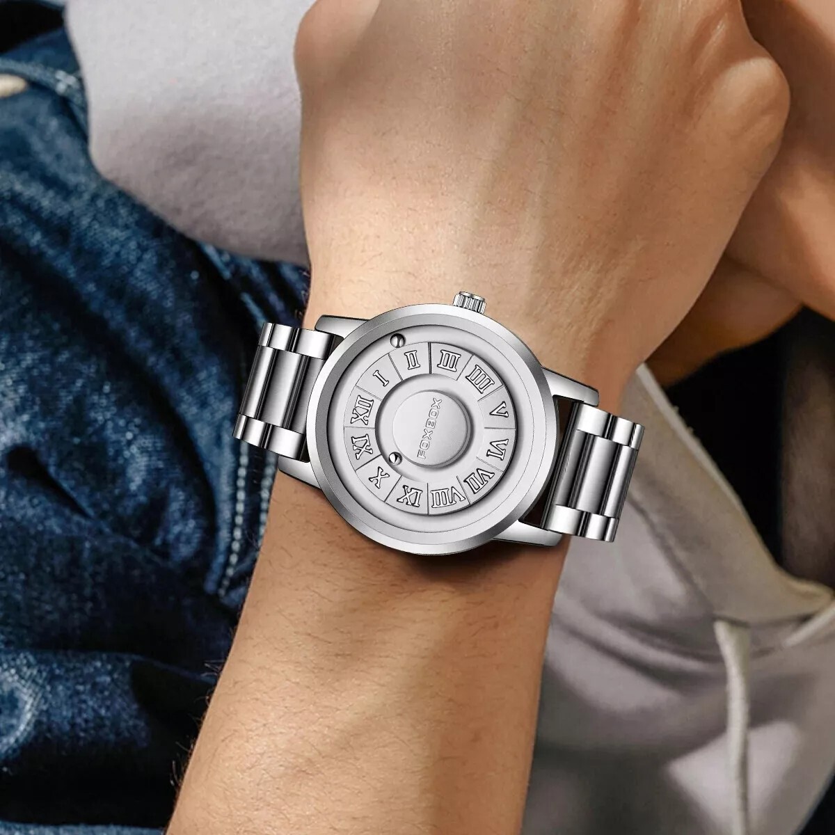 LIGE FOXBOX Men Watch Quartz Scrolling Bead Magne Wristwatch 30M Waterproof Gift
