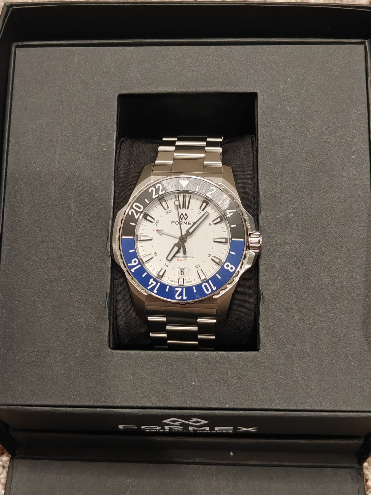 Formex Reef GMT 42mm White Dial Black/Blue And Green Bezel With Black Nato Strap
