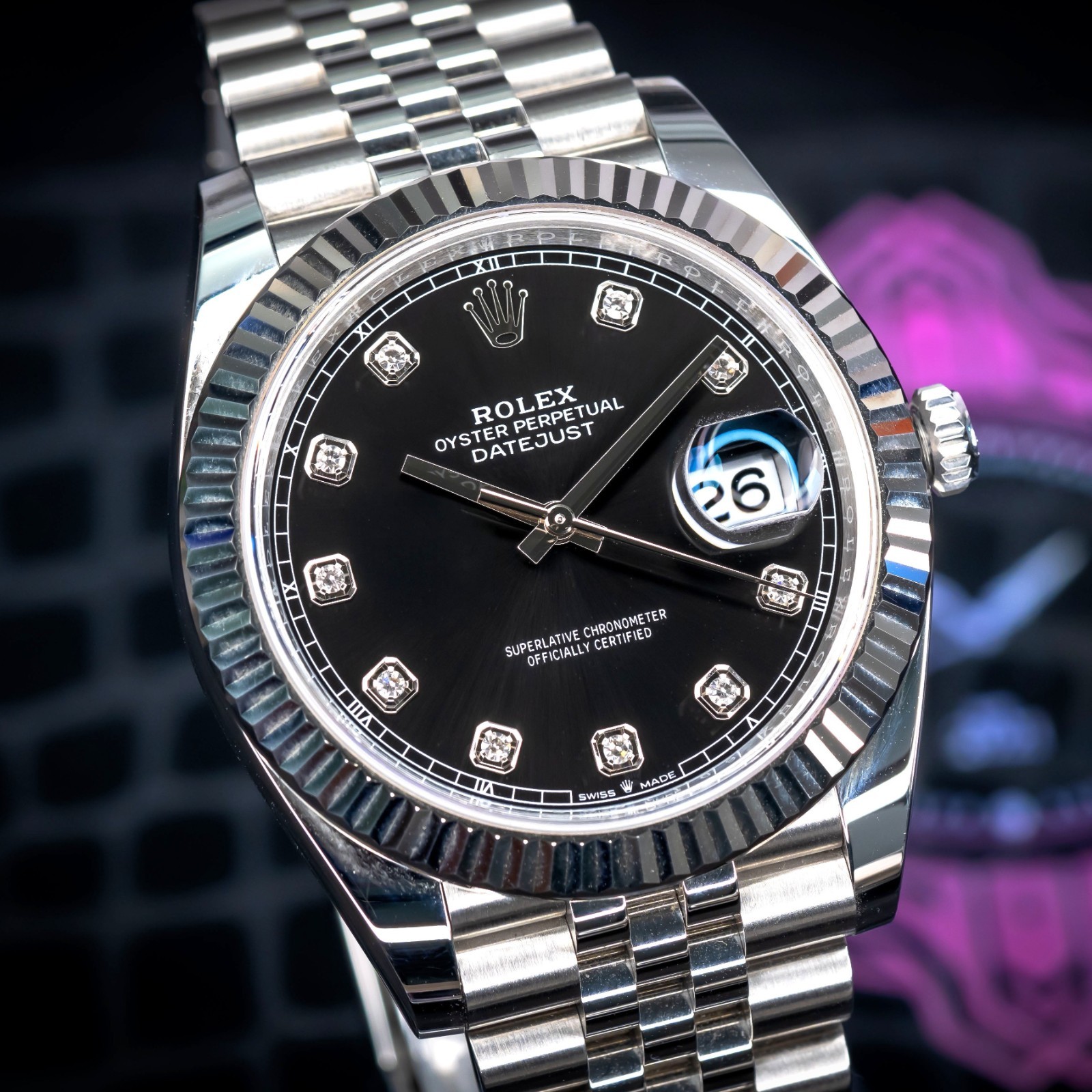 Rolex Datejust 41 Black Diamond Dial Jubilee Fluted – 2025 – BOX & PAPERS 126334