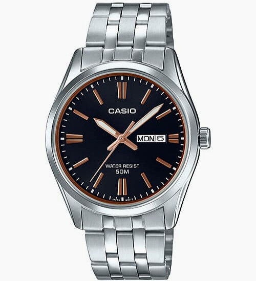 CASIO Enticer Mens Quartz Analog Watch Stainless Steel Day Date MTP-1335D-1A2V