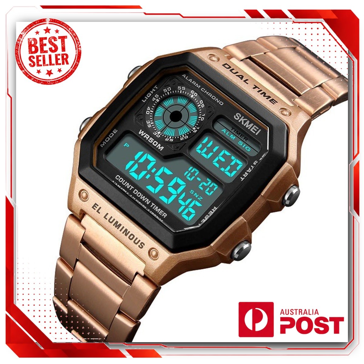 Men Digital LED Watch Date Waterproof Stainless Steel Military Sport Wrist Watch