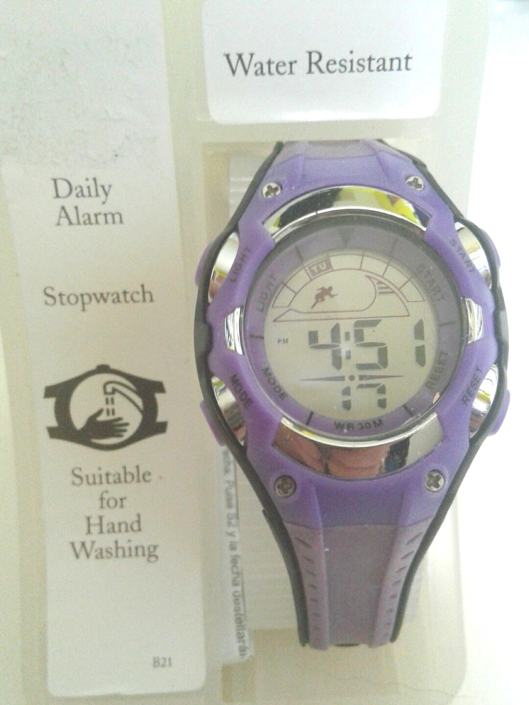Purple Black Silicone Daily Alarm Water Resistant Stopwatch