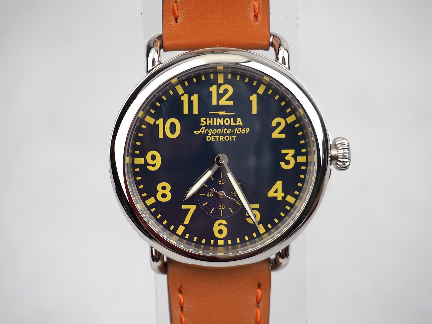 Men’s Shinola Runwell 41mm Collegiate Dial Brown Leather Strap Quartz Watch