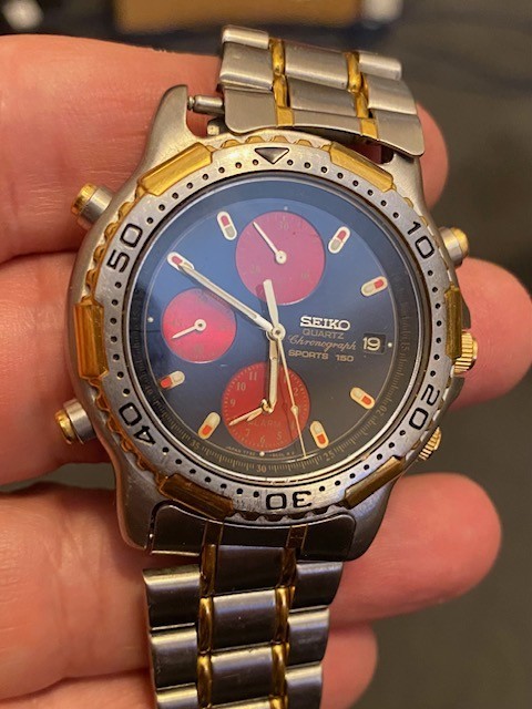 Seiko 7T32-6B89 World Timer Chronograph Quartz Red Blue Dial Men’s Watch
