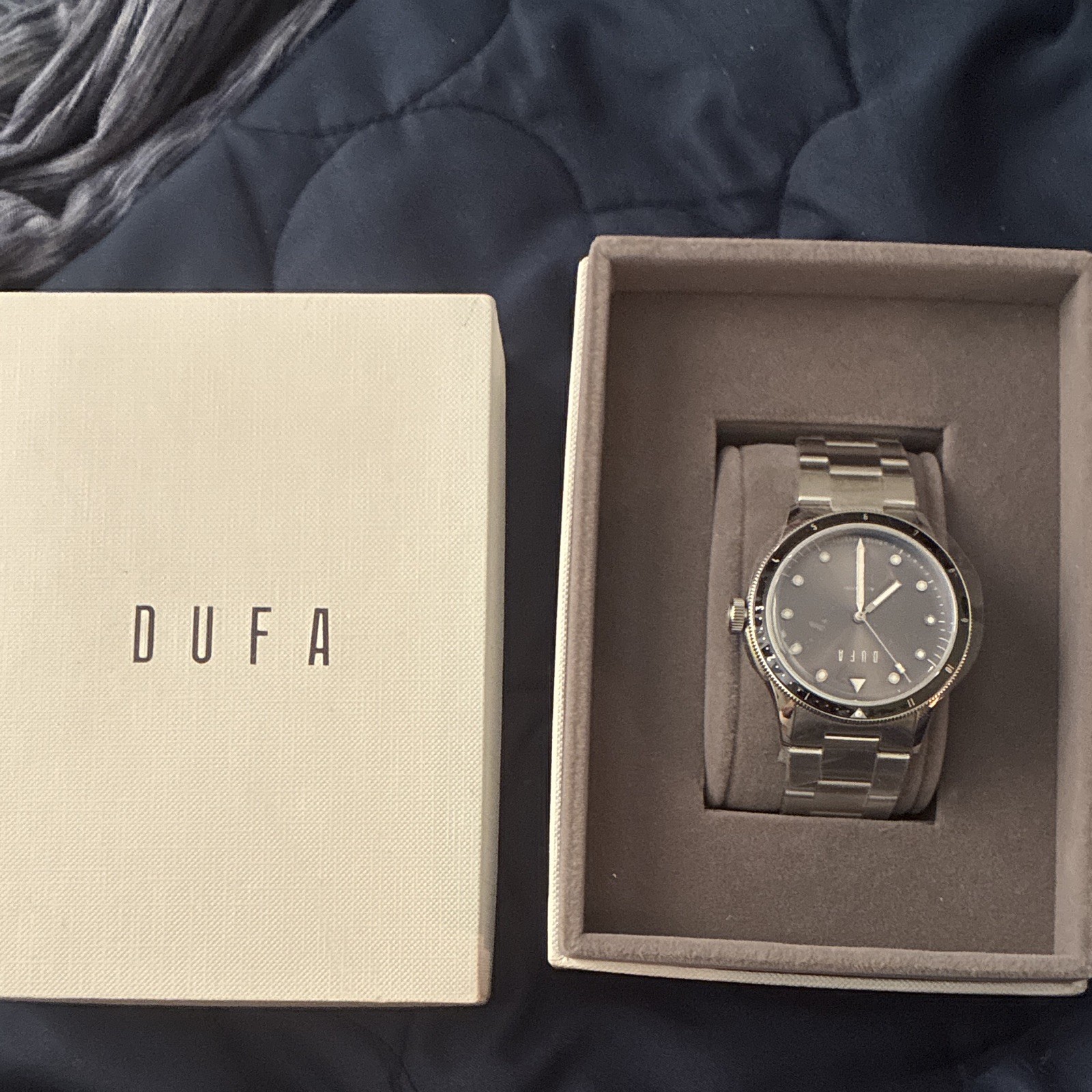 DUFA Men’s Blue Dial Quartz Analog Dress Watch Date Steel Bracelet w/ Box