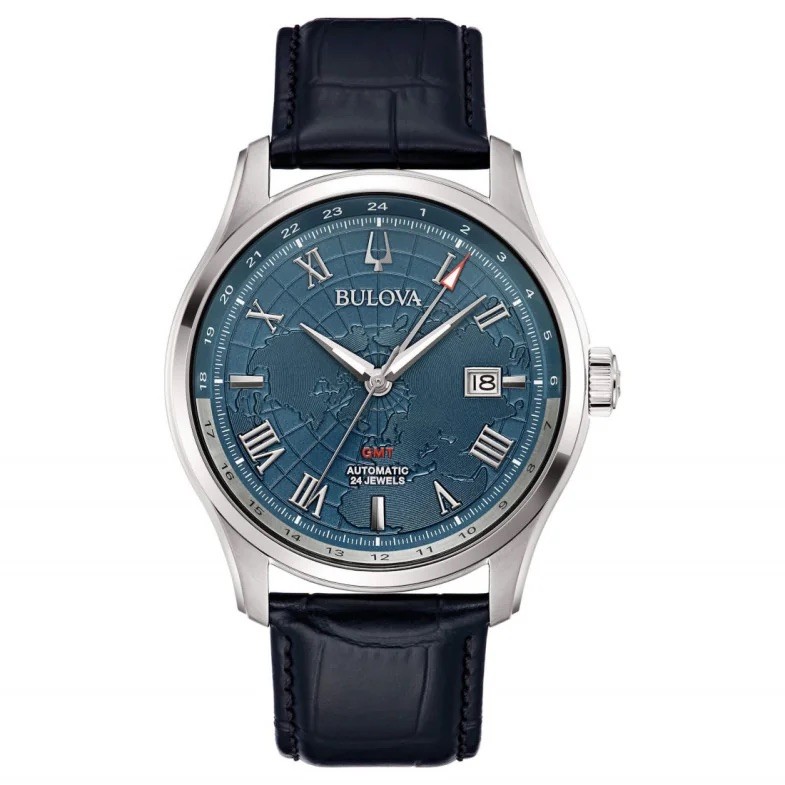 Bulova Wilton GMT 96B385 43mm Automatic Dual Time Blue Dial Watch Brand New B&P
