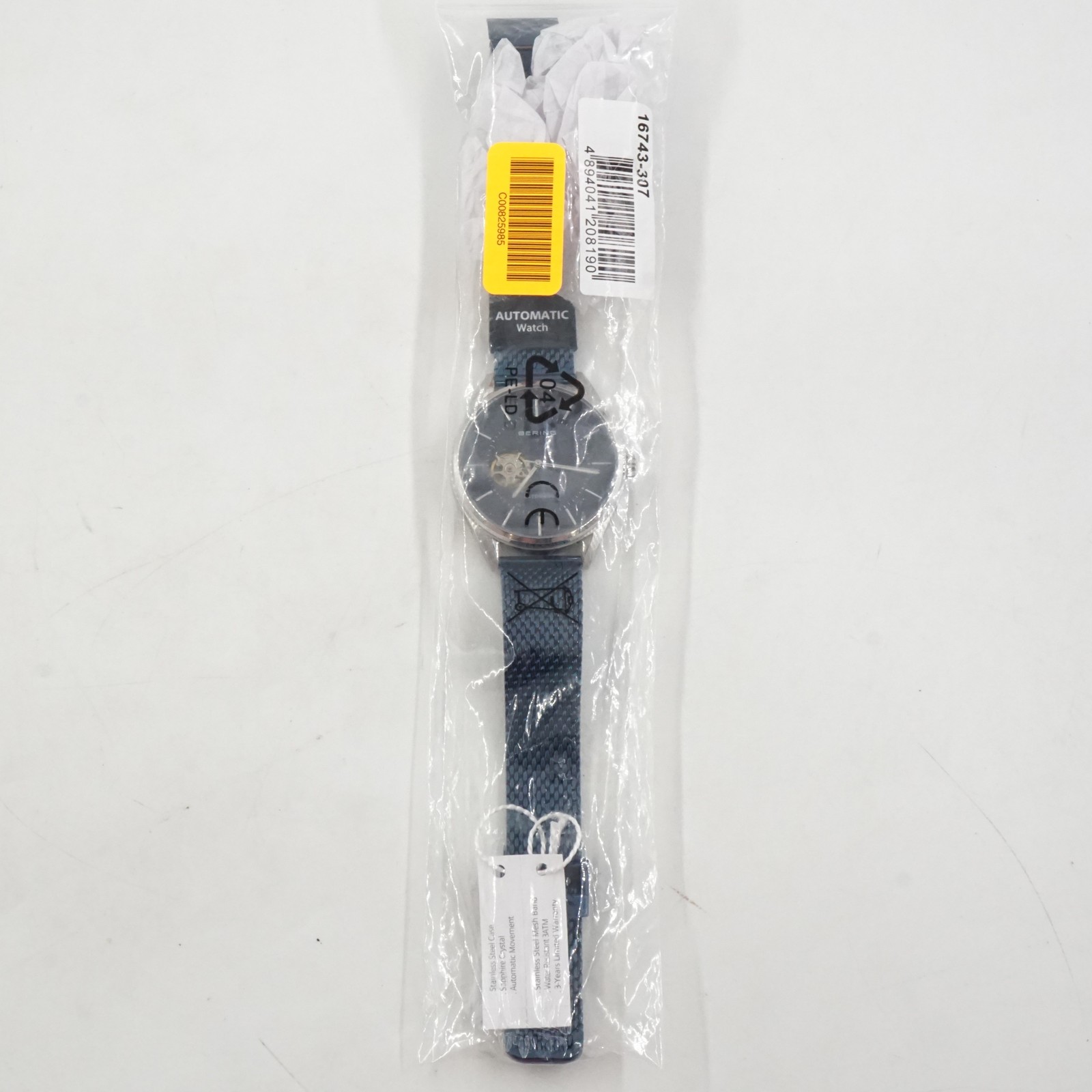 BERING Automatic Polished/Brushed Silver Watch with Blue Dial & Strap 16743-307