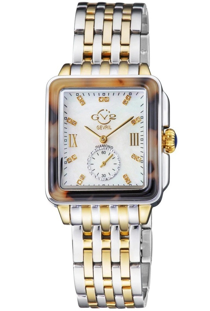 GV2 Bari Tortoise Diamond Mother of Pearl Dial Two Tone Swiss Quartz Watch NIB