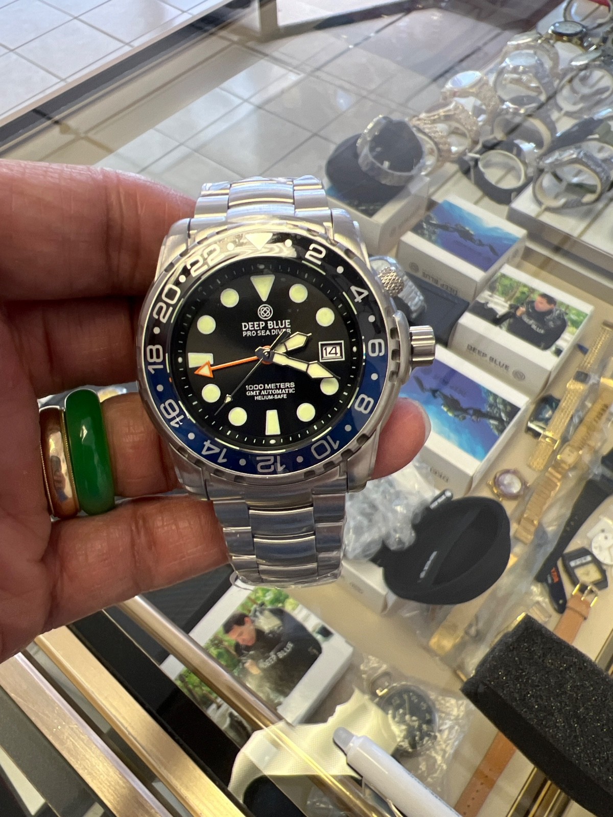 PRO SEA🎁DIVER 1000M GMT💰 AUTOMATIC BLUE/BLACK BEZEL ❤️BLACK DIAL (BNS👍)