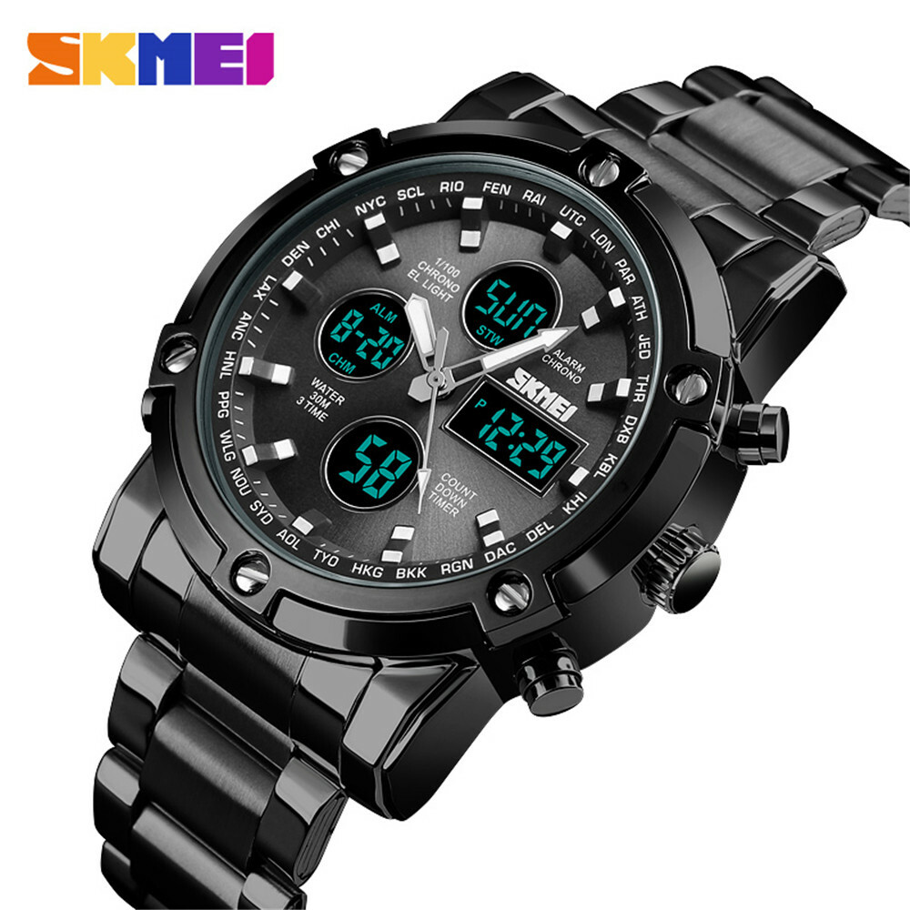 SKMEI Men Watch Dual Time Quartz Wristwatch Multifunction Digital Sport Watches
