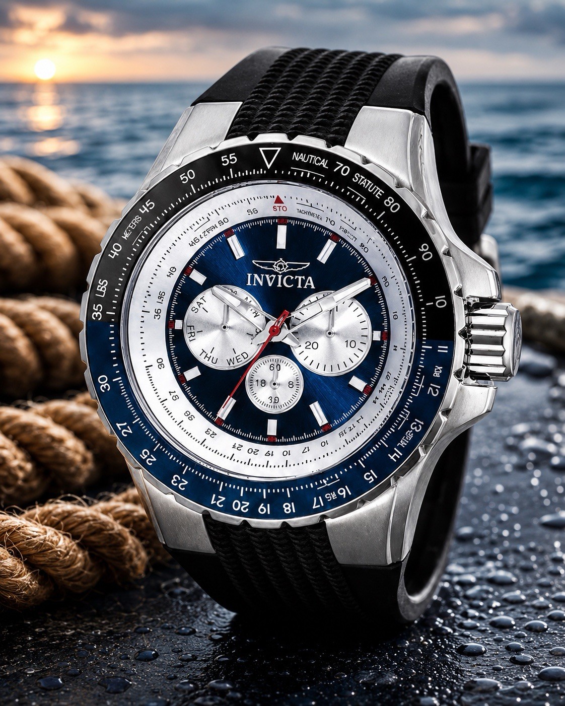 Invicta Aviator 32916 50mm Silver Stainless Steel Case with Black Silicone Strap