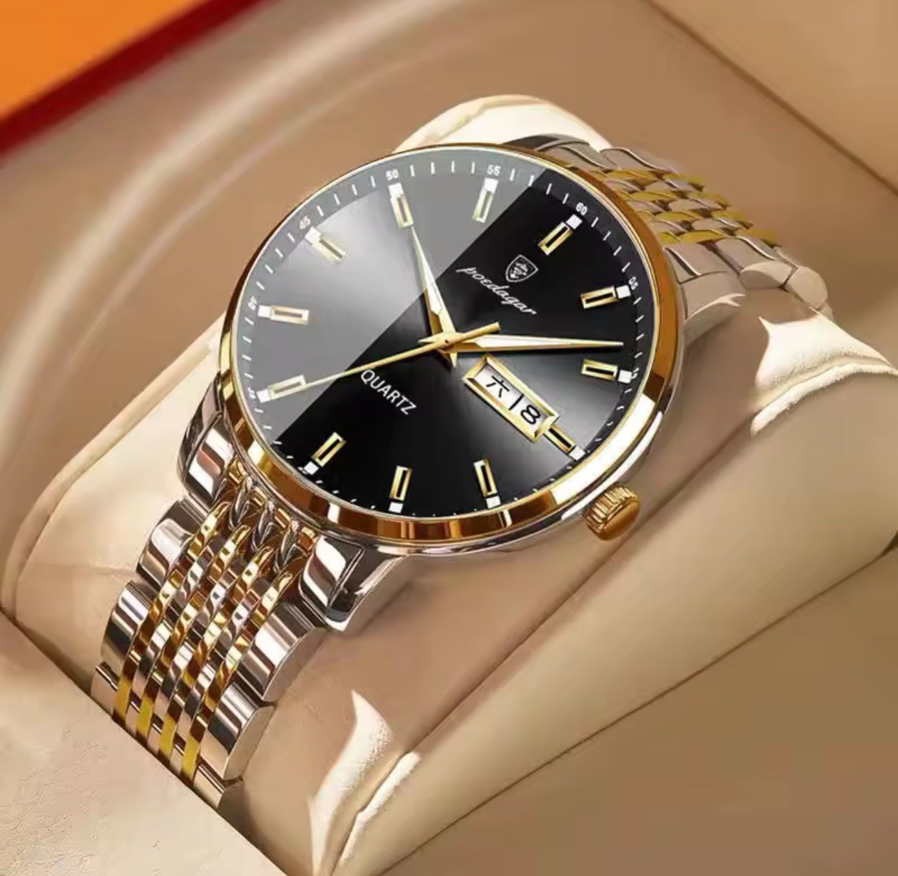 Men Watch Luxury Waterproof Luminous Date Week Stainless Steel Mens Quartz Watch