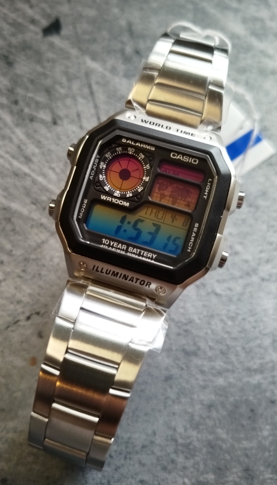 Custom Casio AE1200 World Time Teal Gold Gradient Mod Steel Bracelet