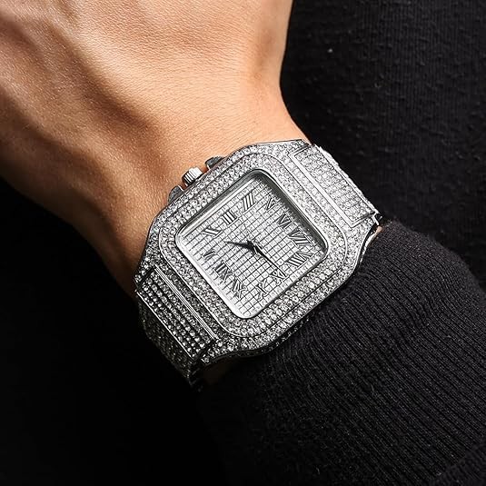 Men’s Watch Luxury Bling Rapper Simulated Diamond Metal Hip Hop Full Iced Band