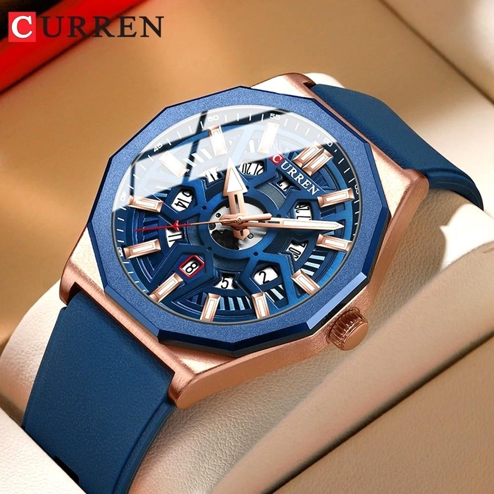 CURREN Fashion Quartz Watch Men 44MM Silicone 30M Waterproof Luminous Analog NEW