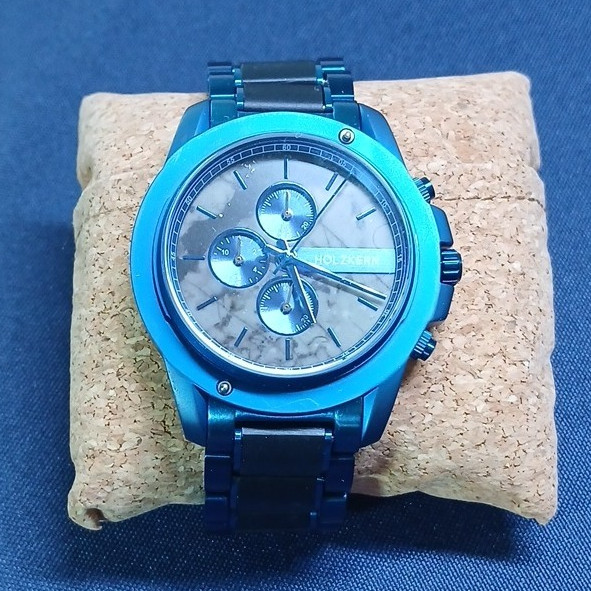 Holzkern Blue Chronograph Quartz Wood/Metal Bracelet Watch 40-43.9mm Box