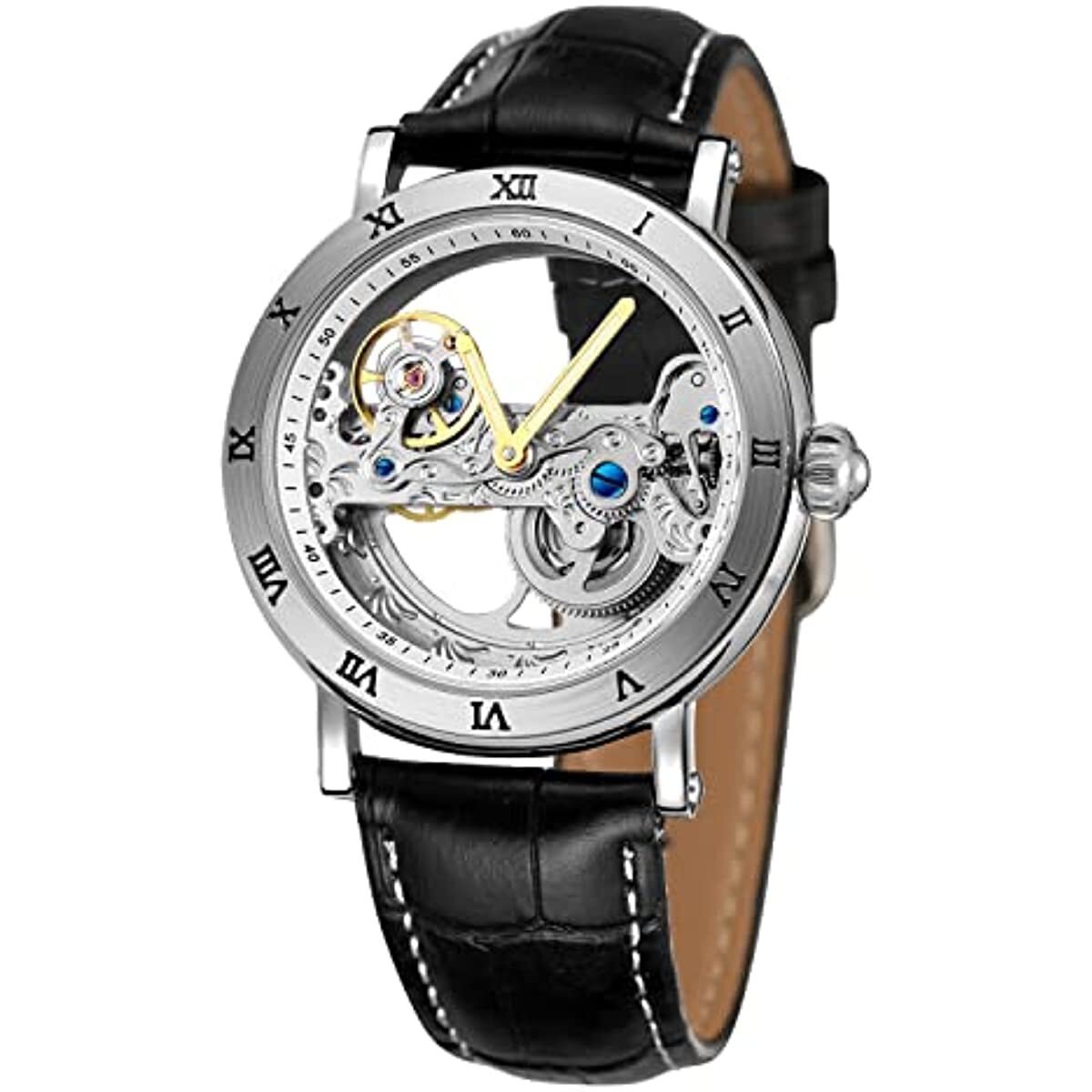 Men’s Unique Design Automatic Self Wind Genuine Leather Strap Skeleton Watch New