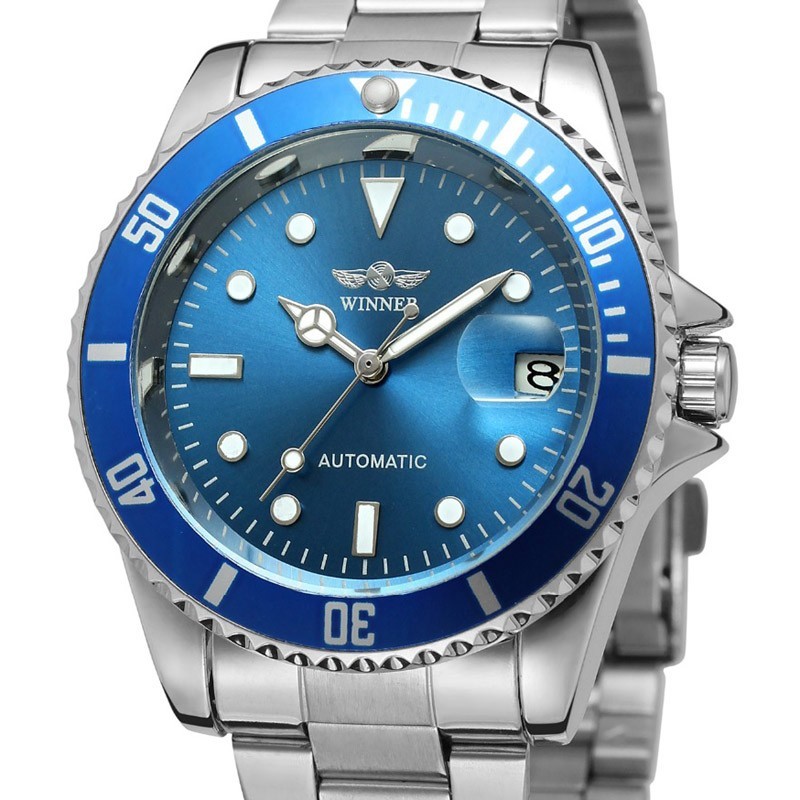 Winner Automatic Mechanical Men’s Skeleton Back Wrist Watch Date Stainless Steel