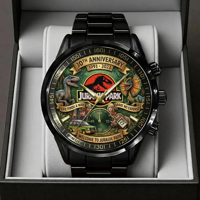 Jurassic Park 30 Anniversary Watch Black Stainless Steel Movie Fan Gift TN1353