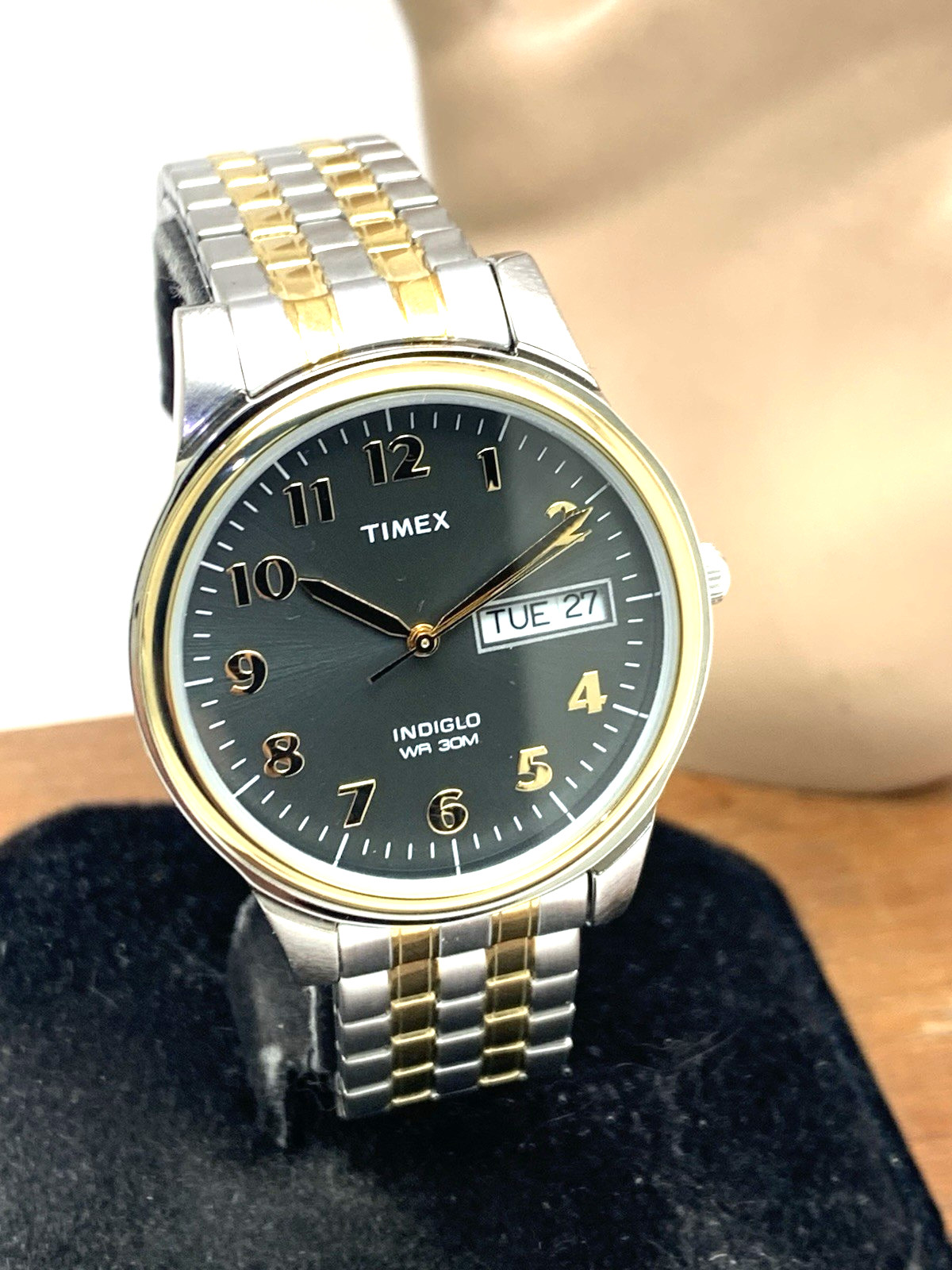 Timex Men’s Watch T26481 Quartz 35mm Gray Dial Indiglo Two Tone Stretched Band