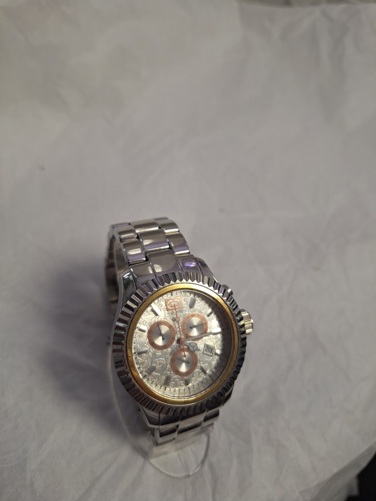 Marc Echo Three-Hand Silver Rose Gold Stainless Steel Watch Silver Dial