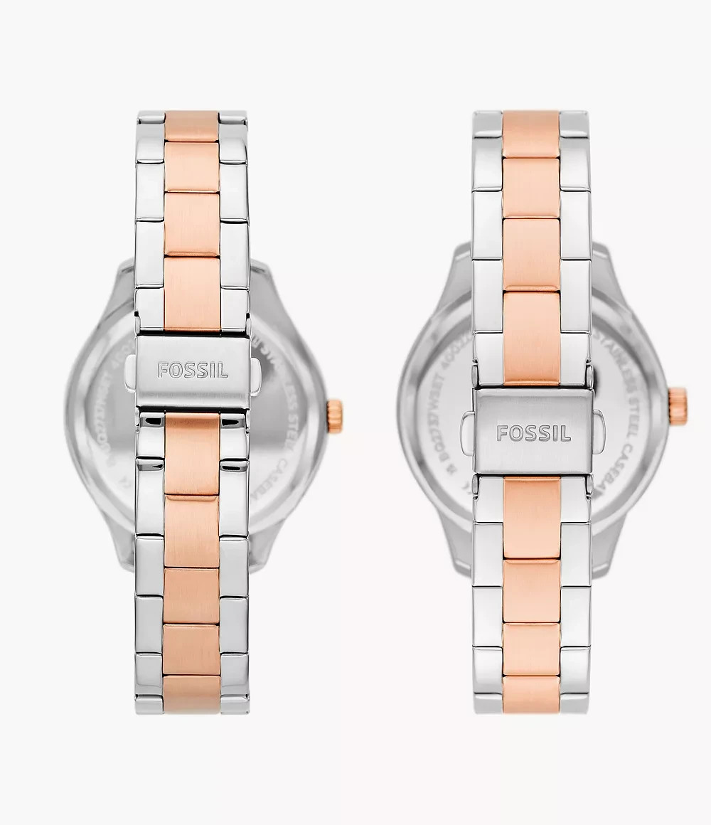 Fossil His and Hers Multifunction Two-Tone Stainless Steel Watch Set BQ2736SET
