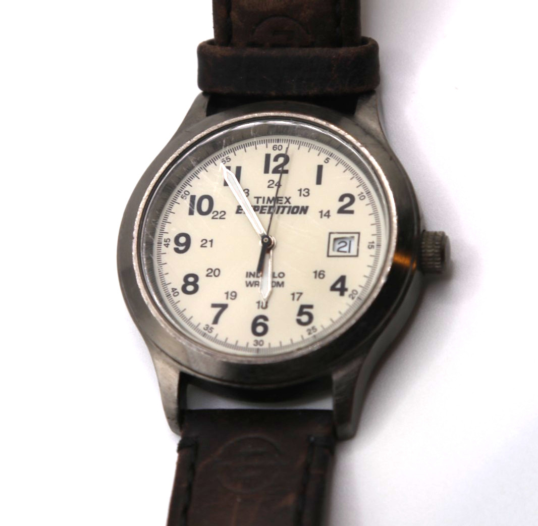 Timex Expedition T49870 Quartz Watch Mens 37mm Date Leather Strap Cream Dial