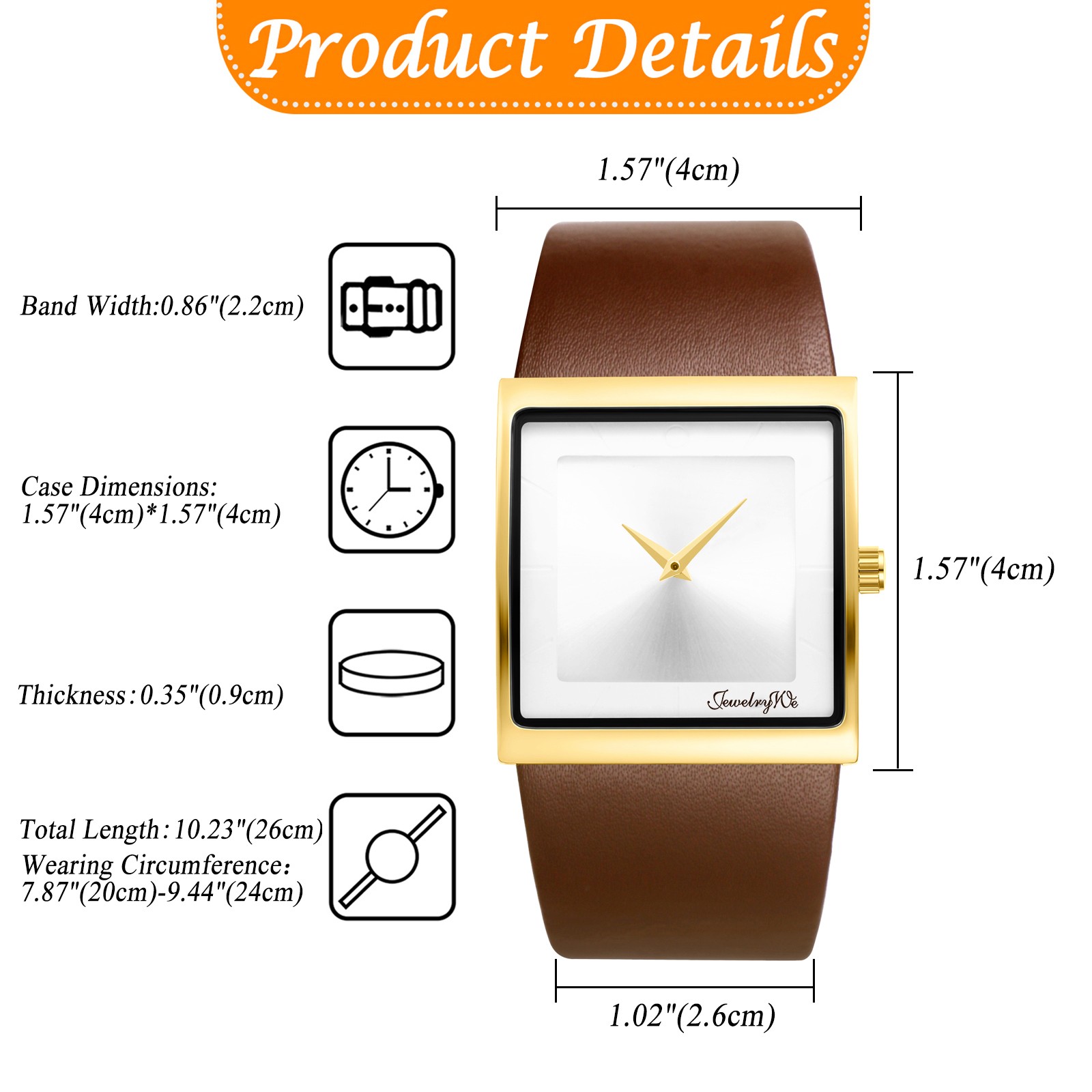 Leather Strap Square Analog Quartz Watch Japanese Movement Business Casual 3ATM