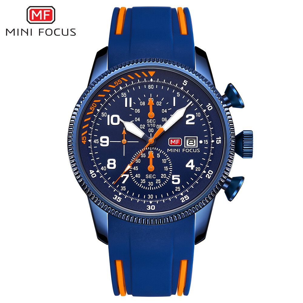 MINI FOCUS Men Quartz Watch Chronograph Wristwatch Luminous Silicone Males Watch