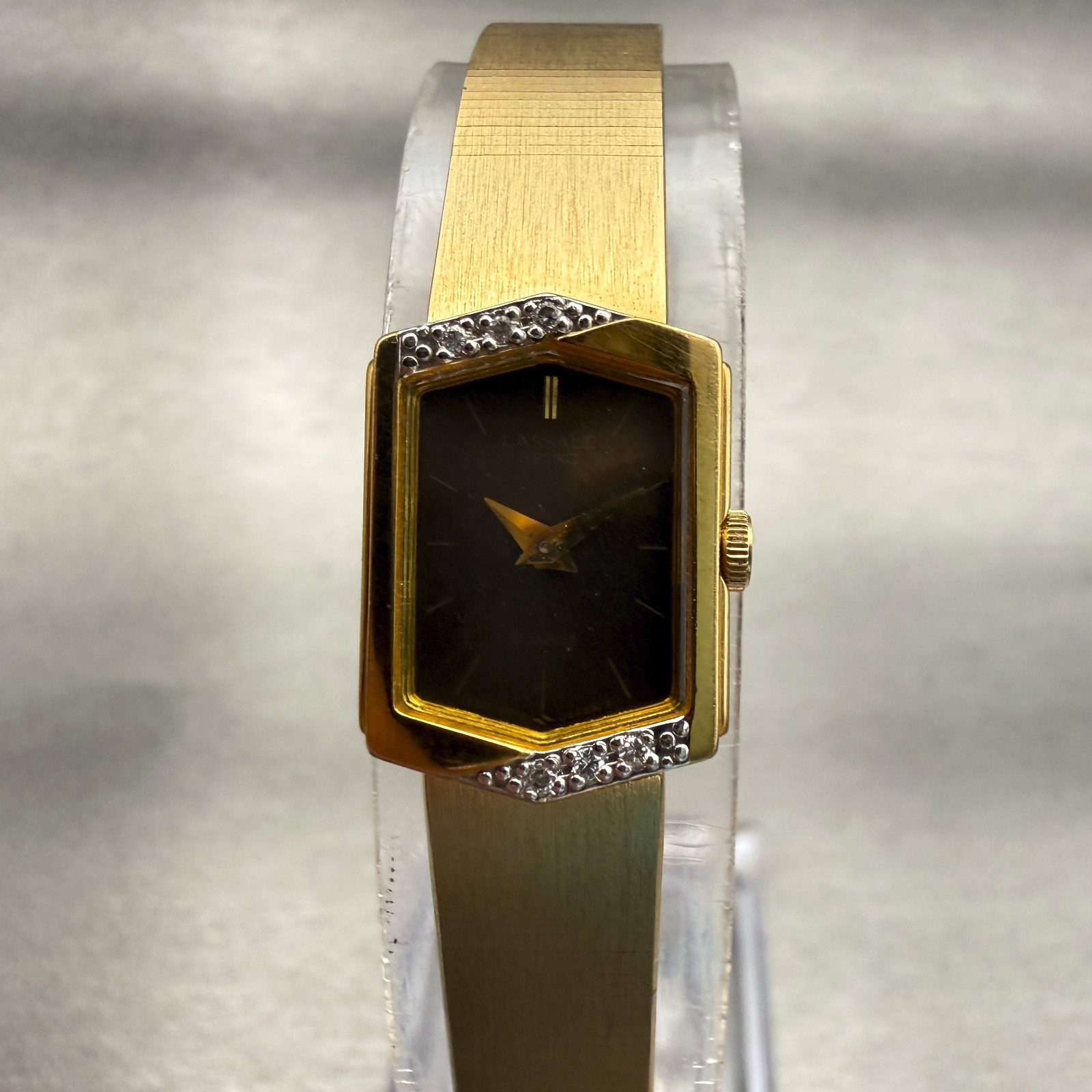 Seiko Watch Women 13mm Brown Dial Gold Tone Rectangle 1850-5039 New Battery VTG