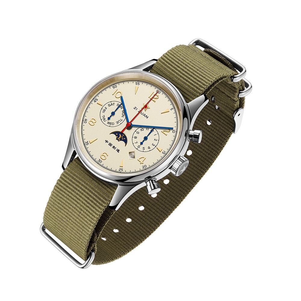 Men’s Vintage Pilot Automatic Mechanical Watch Seagull Movement Chronograph Moon