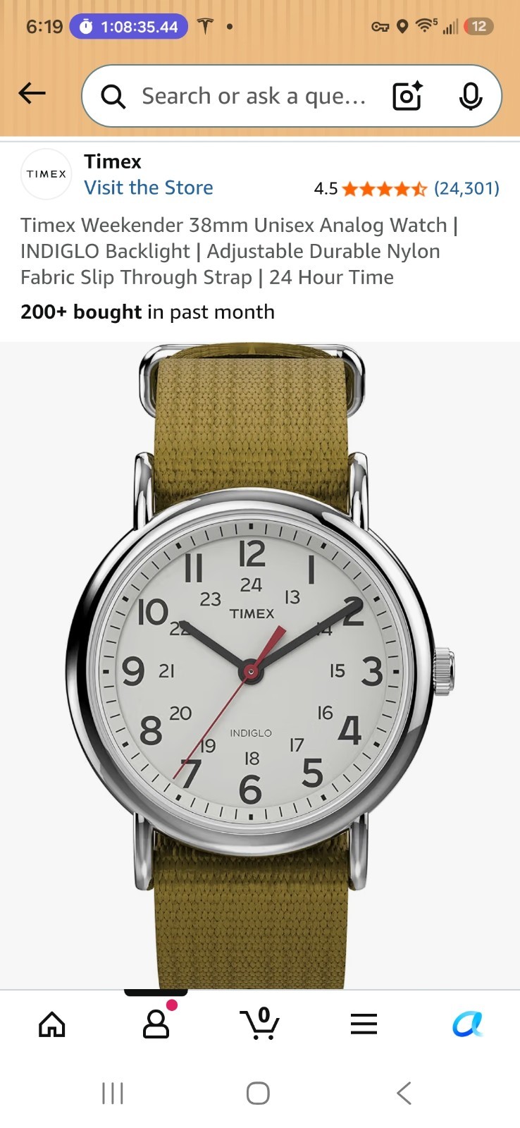 Timex Weekender Indiglo Quartz Analog Watch White Dial Brown Nylon Strap