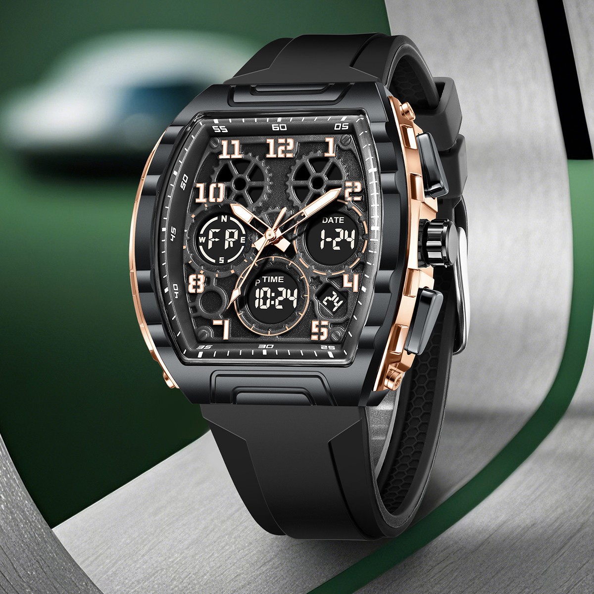 Men Watch Quartz Rectangle Date Chronograph Waterproof Male Sports Wristwatch
