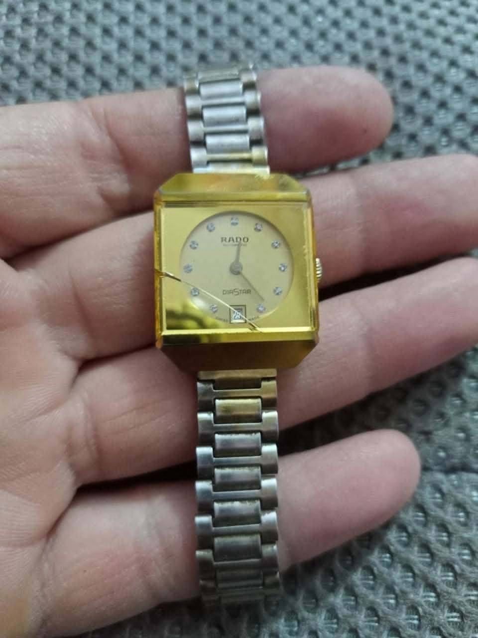 Rado DiaStar Vintage Automatic Watch 25 Jewels Gold Dial CZ Diamond Men